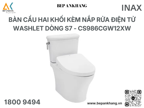 Bàn cầu hai khối kèm nắp rửa điện tử WASHLET dòng S7 CS986CGW12
